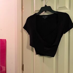 Sweet Wanderer Black Ribbed Wrap Crop Top